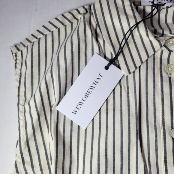 WeWoreWhat Striped Cropped Casual Button-Up Collared Shirt Size Small - Picture 4 of 9